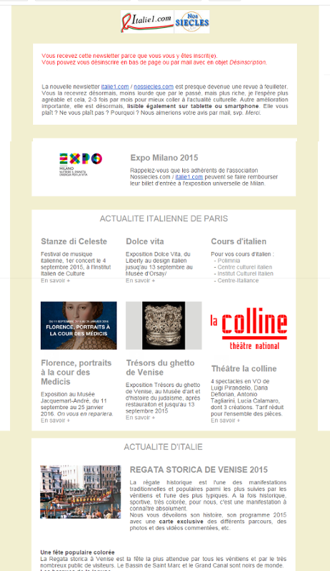 newsletter activité culturelle italienne de septembre 2015